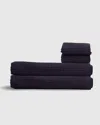 Teema Towels Waffle Turkish Cotton Bath Towels In Charcoal, Full Set In Blue