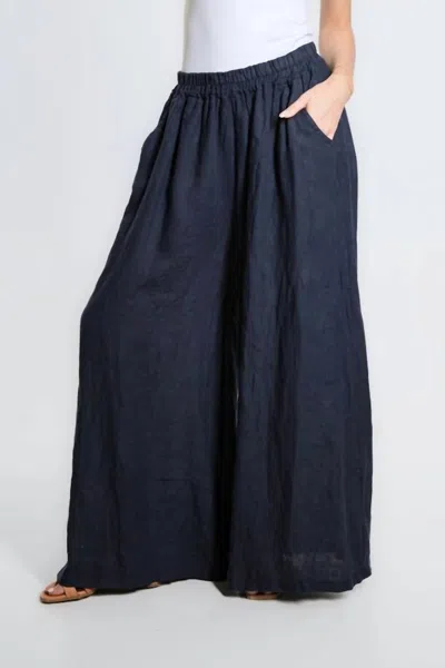 Tees By Tina Angelena Linen Wide Leg Pant In Navy In Blue