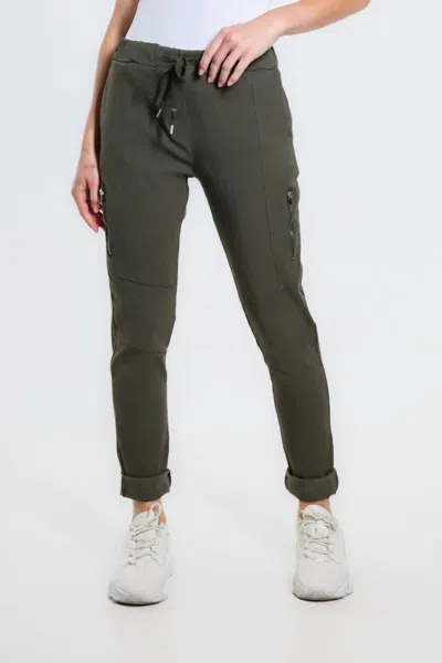 Tees By Tina Danica Zipper Pant In Army In Green
