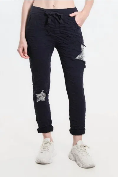 Tees By Tina Ethilia Silver Sequin Star Pant In Navy In Blue