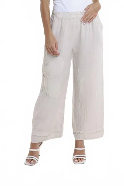 Tees By Tina Flower Yvette Linen Pant In Beige In Neutral