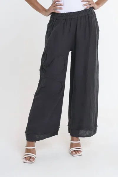 Tees By Tina Flower Yvette Linen Pant In Beige In Black