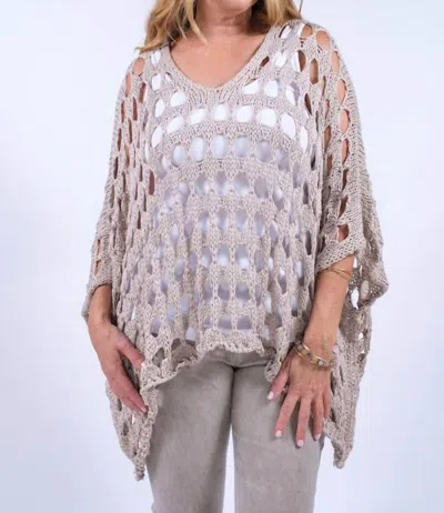 Tees By Tina Oceana Open Knit Topper In Natural In Gray