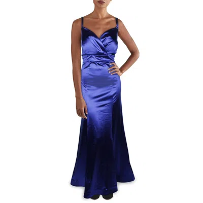 Teeze Me Womens Satin Surplice Formal Dress In Blue