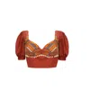 Tega Collective Women's Red Alankara Balloon Sleeve Crop Top In Red
