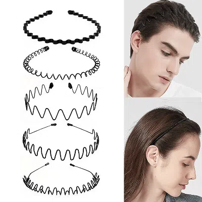Tegah 6pcs Metal Hair Headband Wave Style Hoop Band Comb Sports Hairband Men Women Us In Black