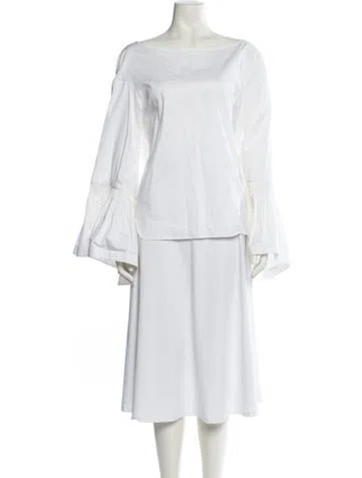 Pre-owned Teija Bateau Neckline Three-quarter Sleeve Tunic In White