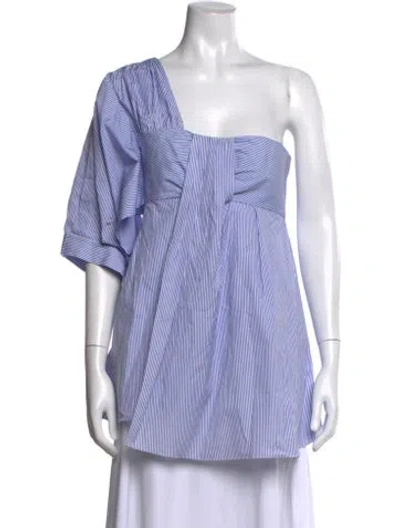 Pre-owned Teija Striped One-shoulder Blouse In Blue