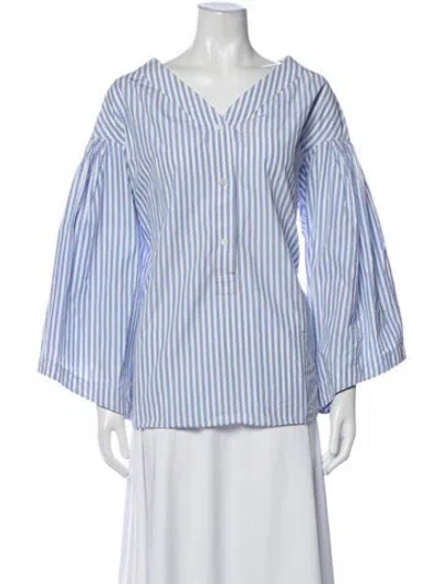 Pre-owned Teija Striped V-neck Blouse In Blue