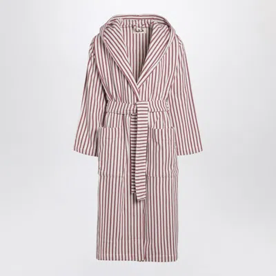 Tekla Bathrobe White/dark Pink Striped In Brown