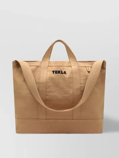 Tekla Beach Bag Cotton Exterior Pocket In Brown