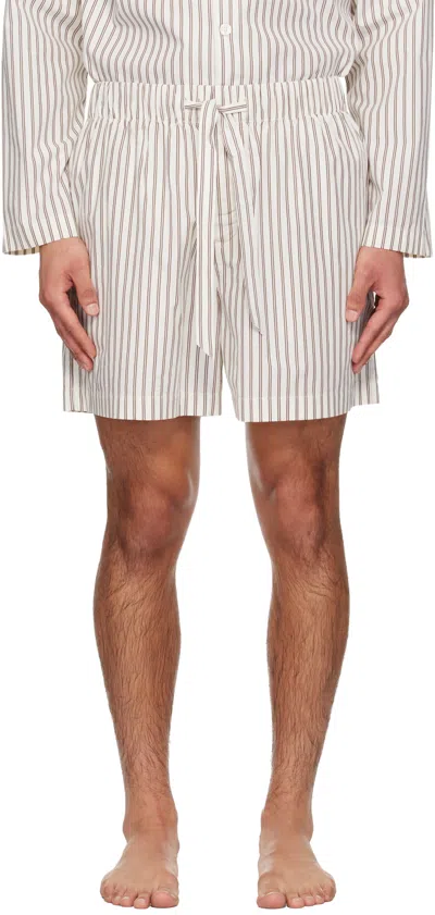 TEKLA BEIGE & BROWN POPLIN PYJAMA SHORTS