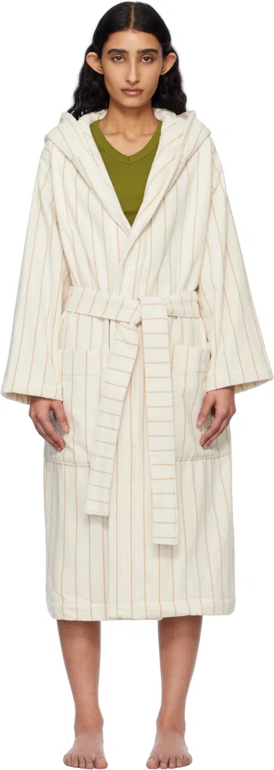 Tekla Beige & Tan Terry Hooded Bathrobe In Sienna Stripes