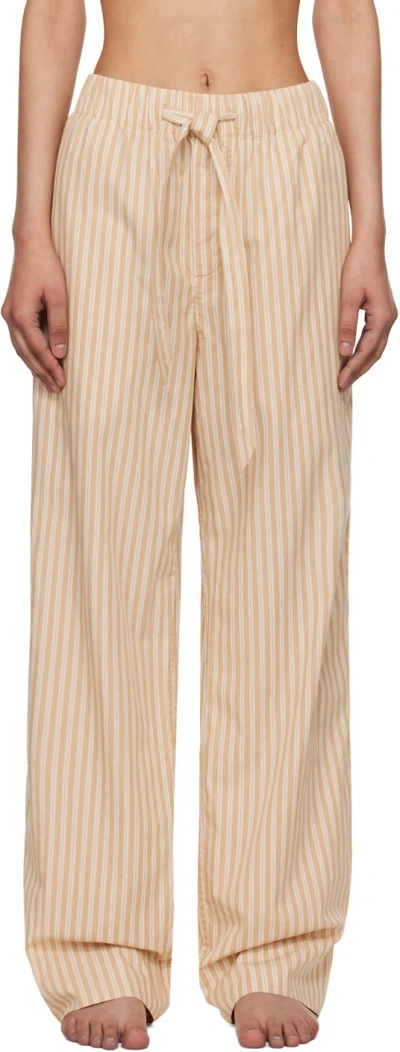 Tekla Beige Drawstring Pyjama Pants In Corinth Stripes