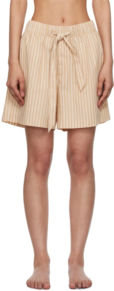 Tekla Beige Drawstring Pyjama Shorts In Corinth Stripes