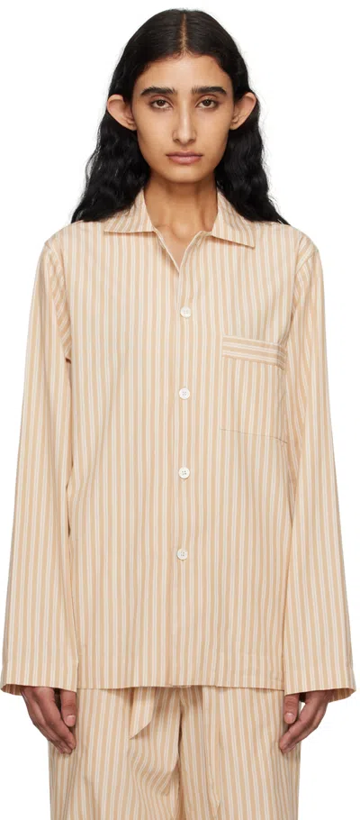 Tekla Beige Long Sleeve Pyjama Shirt In Corinth Stripes
