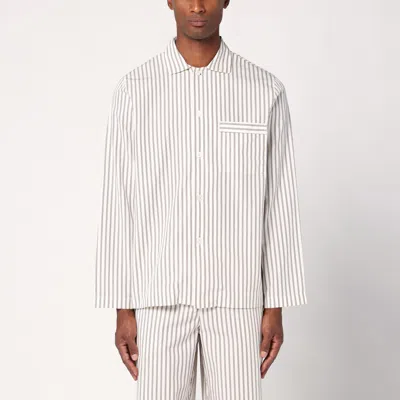 Tekla Beige Striped Pyjama Shirt In Multicolor