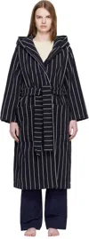 Tekla Black & White Terry Hooded Bathrobe In Blue
