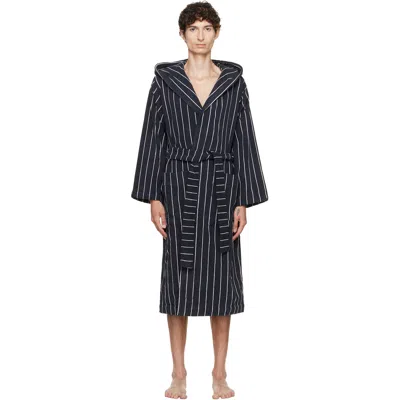 Tekla Black & White Terry Hooded Bathrobe In 28 Antwerp - Stripes