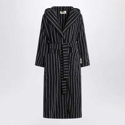 Tekla Black Bathrobe With White Stripes