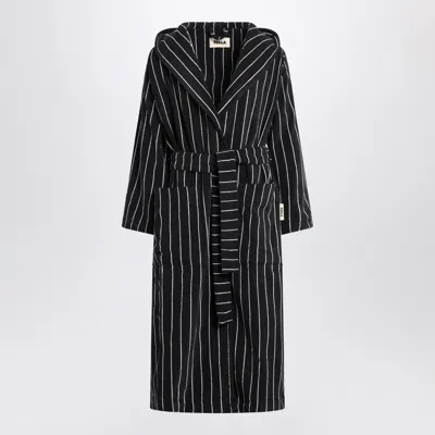 Tekla Black Bathrobe With White Stripes