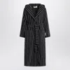 Tekla Black Bathrobe With White Stripes In Multi