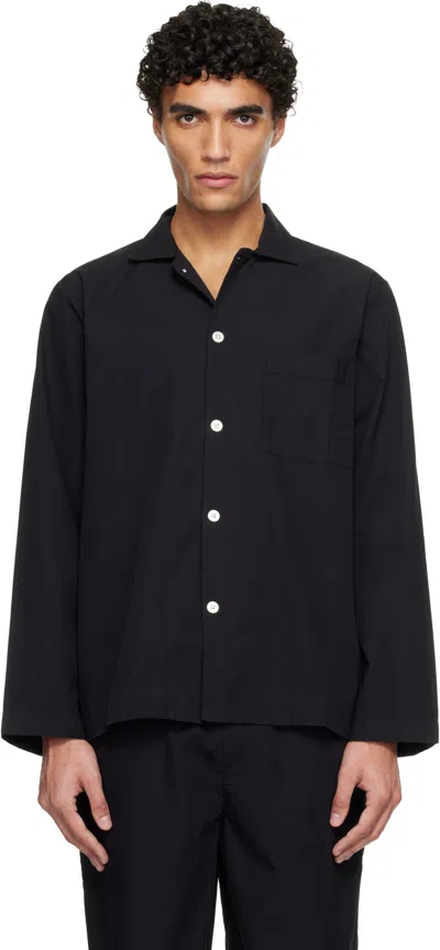 Tekla Black Poplin Long-sleeved Pyjama Shirt