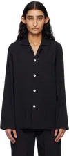 Tekla Black Poplin Long-sleeved Pyjama Shirt In All Black
