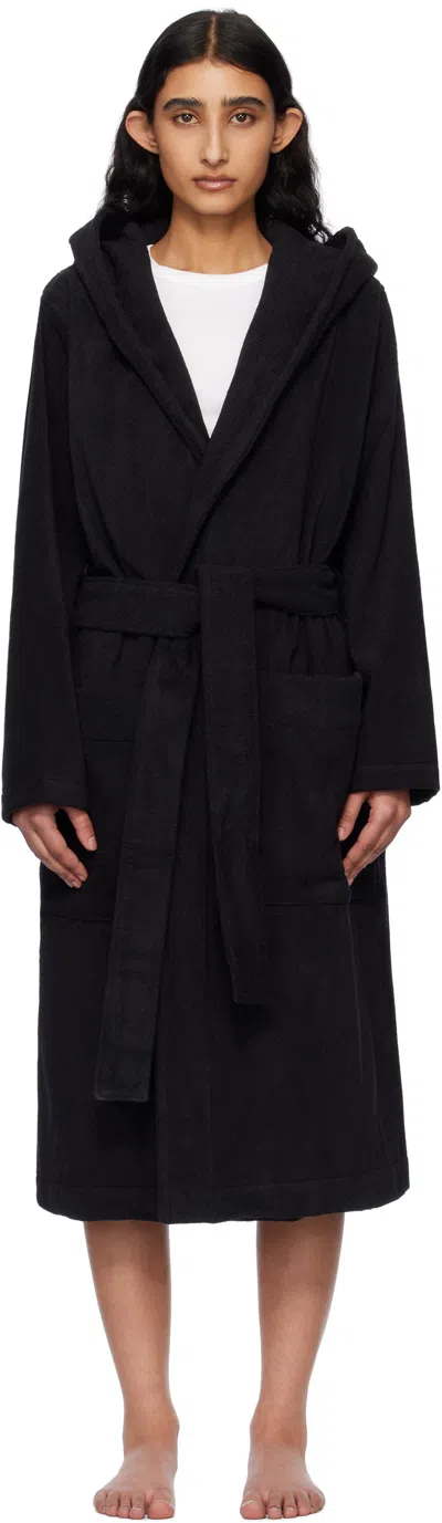 Tekla Black Terry Hooded Bathrobe