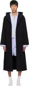 Tekla Terrycloth Hooded Bathrobe In Black - Solid