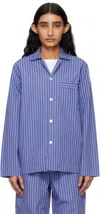 Tekla Blue & Black Poplin Long-sleeved Pyjama Shirt In Boro Stripes