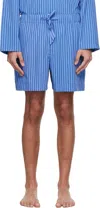 Tekla Striped Drawstring Pajama Shorts In Blue