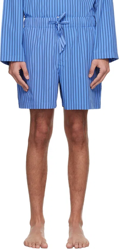 TEKLA BLUE & BLACK POPLIN PYJAMA SHORTS