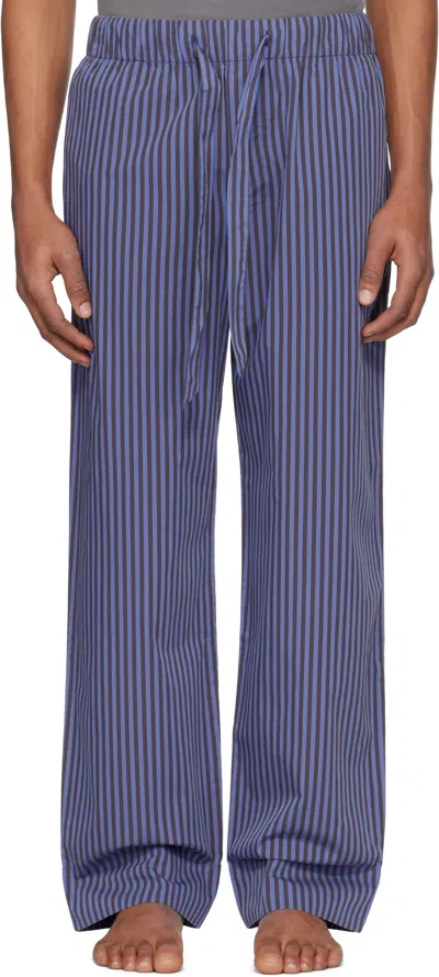 Tekla Blue & Brown Poplin Pyjama Pants In Verneuil Stripes