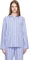 Tekla Blue & White Poplin Long-sleeved Pyjama Shirt In Multi