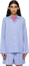 Tekla Blue & White Poplin Long-sleeved Pyjama Shirt In Pin Stripes
