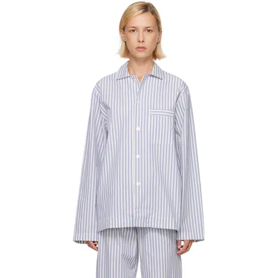 Tekla Blue & White Poplin Long-sleeved Pyjama Shirt In Skagen Stripes