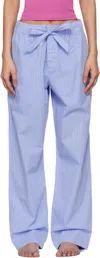 Tekla Blue & White Poplin Pyjama Pants In Pin Stripes