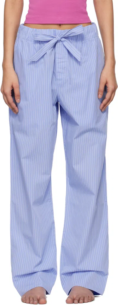 Tekla Blue & White Poplin Pyjama Pants In Pin Stripes