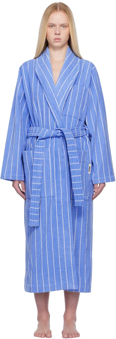 Tekla Blue & White Terry Classic Bathrobe