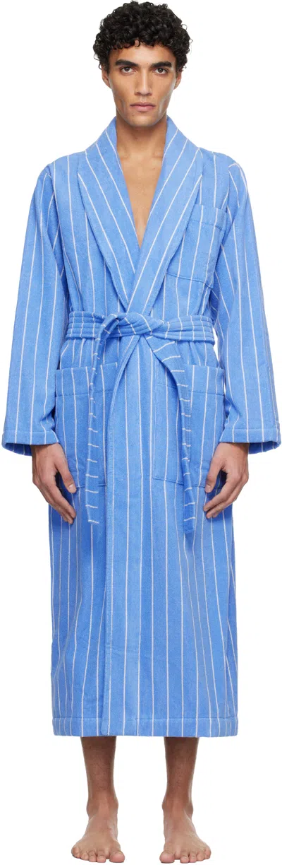 Tekla Striped Bathrobe With Ties In Blue