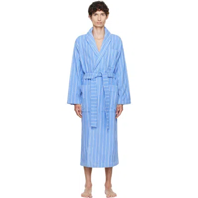 Tekla Blue & White Terry Classic Bathrobe In 33-marseille