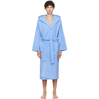 Tekla Blue & White Terry Hooded Bathrobe In Marseille