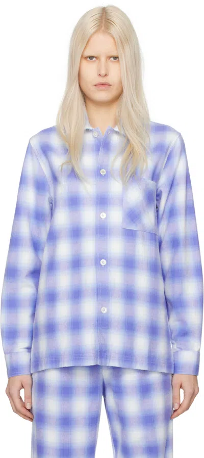 Tekla Blue Check Pyjama Shirt In Light Blue Plaid
