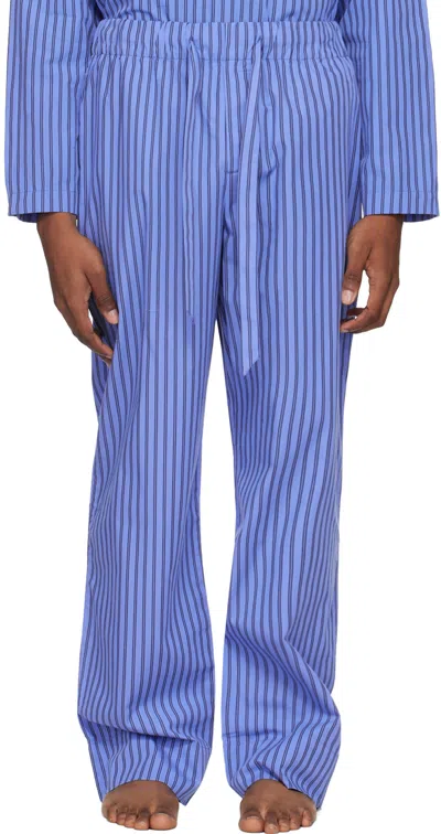 Tekla Blue Drawstring Pyjama Trousers In Boro Stripes