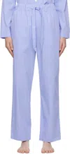 Tekla Blue Drawstring Pyjama Pants In Pin Stripes