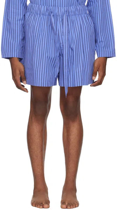 Tekla Blue Drawstring Pyjama Shorts In Boro Stripes