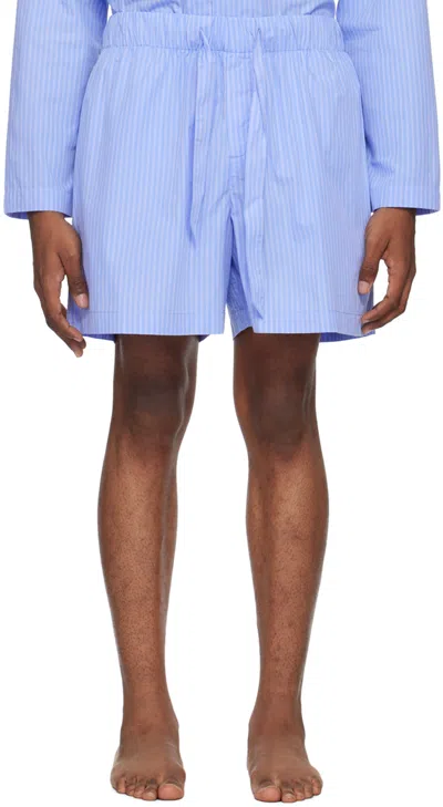 Tekla Blue Drawstring Pyjama Shorts In Pin Stripes