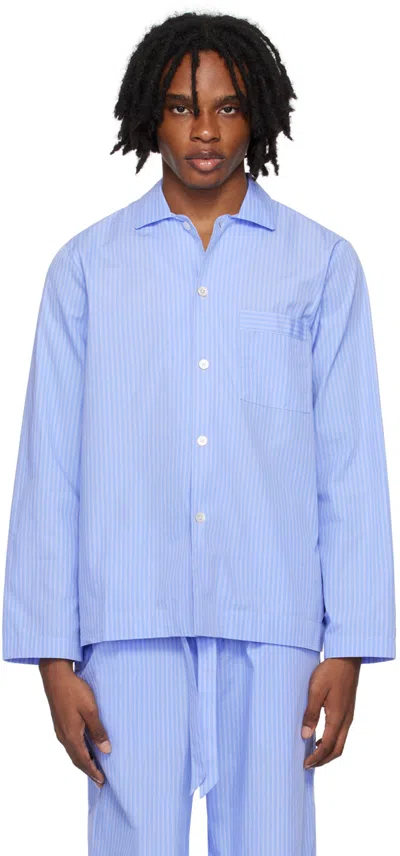 Tekla Blue Long Sleeve Pyjama Shirt In Pin Stripes