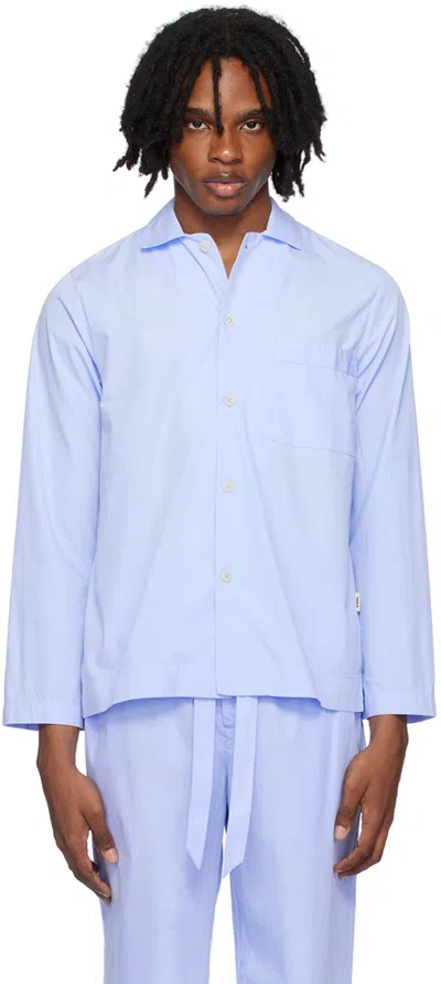 Tekla Blue Long Sleeve Pyjama Shirt In Pin Stripes